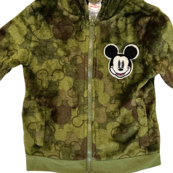 Mickey Mouse Fleece Hooded Jacket with Ear Size 4T Zip-Up Camouflage Disney Jr. - Picture 4 of 5